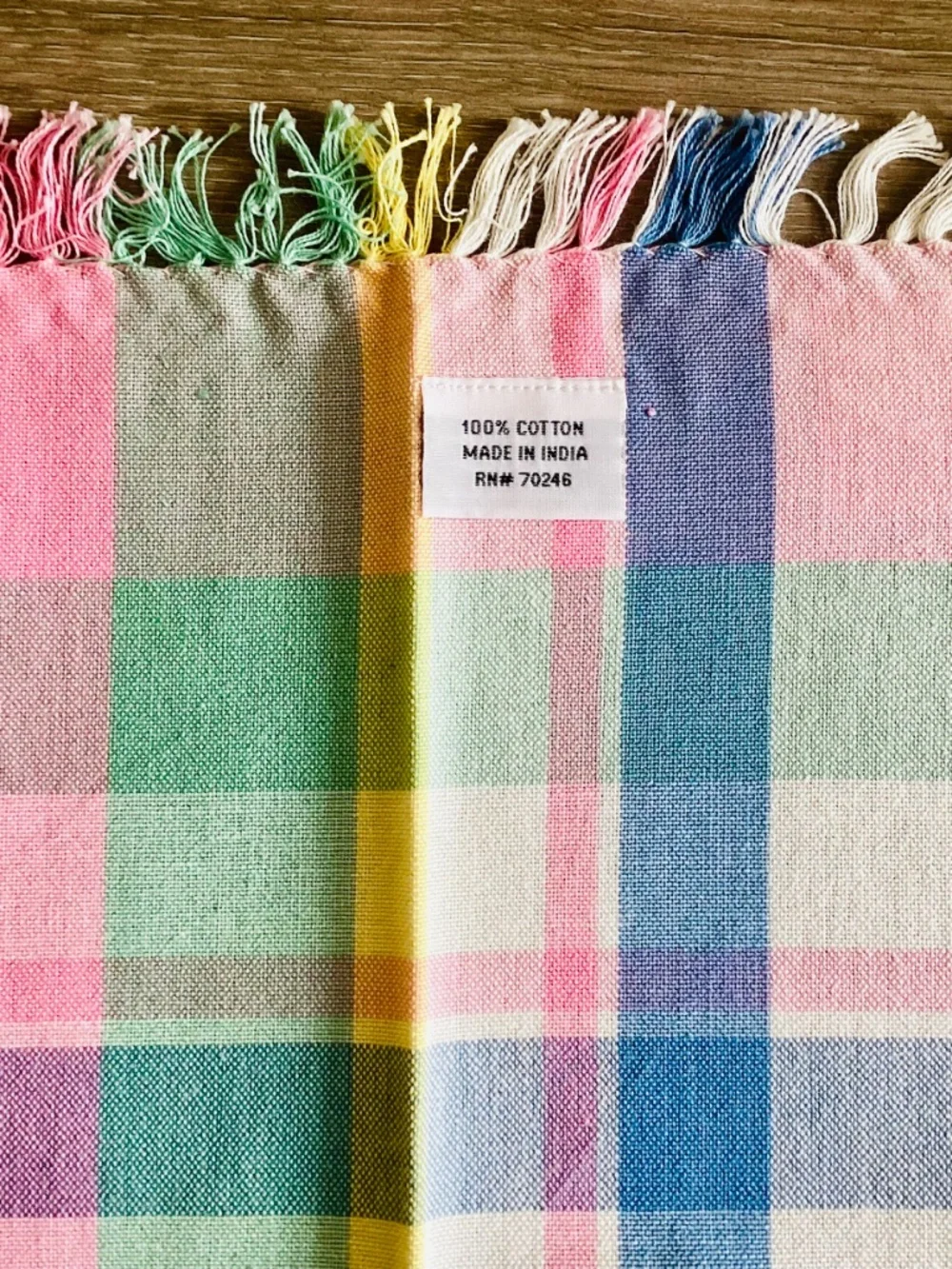 Vintage Living Quarters pastel plaid napkins Lot Of 11 Cotton India Fringed Pink